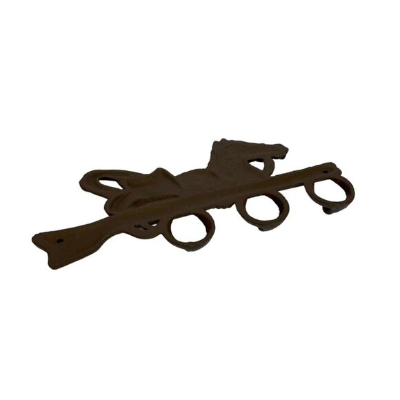 Cast Iron Western Horse Hat Wall Hanger 3 Hooks, Rustic Brown with Black Accents - Picture 4 of 4